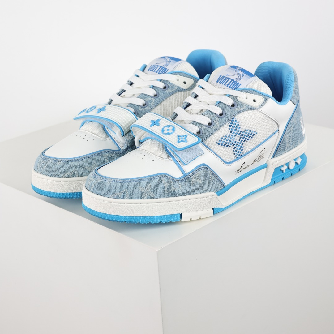 Lv Trainer Calf Leather Denim Blue